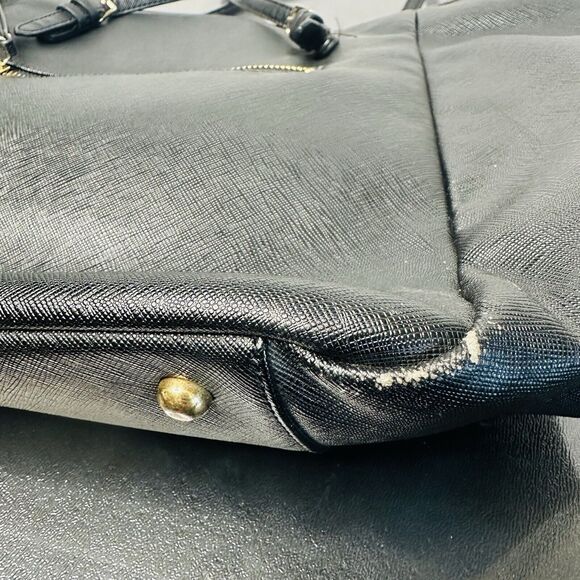 Sorial Womens Large Black Saffiano Leather Satchel Tote Black Double Handles - Picture 3 of 15